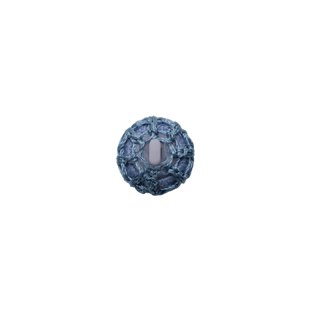 French Blue Crochet Fabric Covered Shank Back Button - 16L/10mm Detail French Blue Crochet Fabric Covered Shank Back Button - 16L/10mm Detail