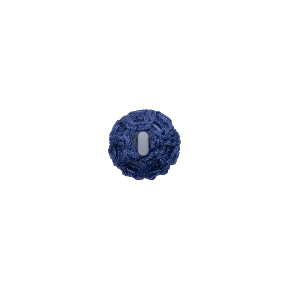 Matte Blue Crochet Fabric Covered Shank Back Button - 16L/10mm Detail Matte Blue Crochet Fabric Covered Shank Back Button - 16L/10mm Detail