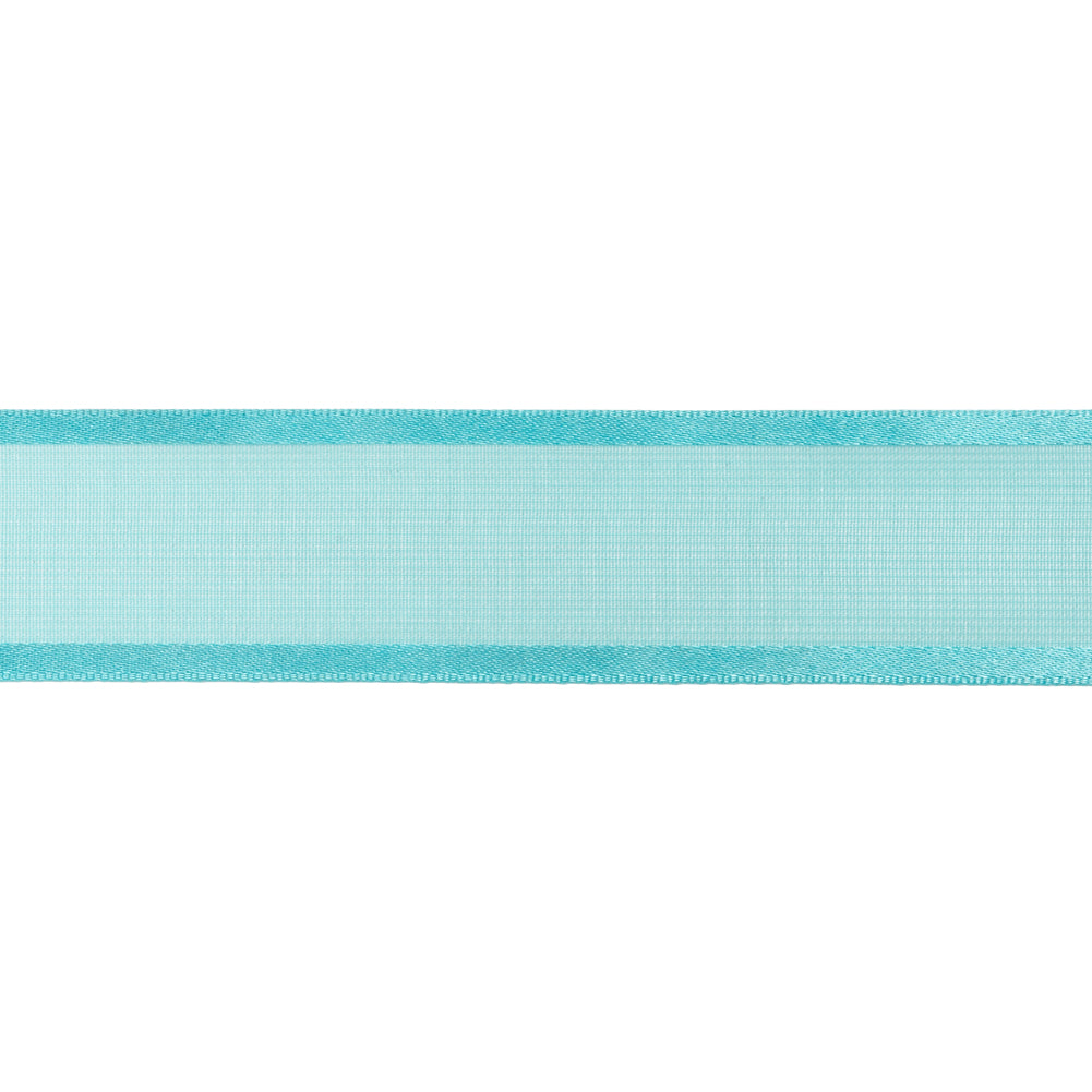 Sheer Ribbon with Double Faced Satin Edges - 1" - Turquoise - Folded Sheer Ribbon with Double Faced Satin Edges - 1" - Turquoise - Folded