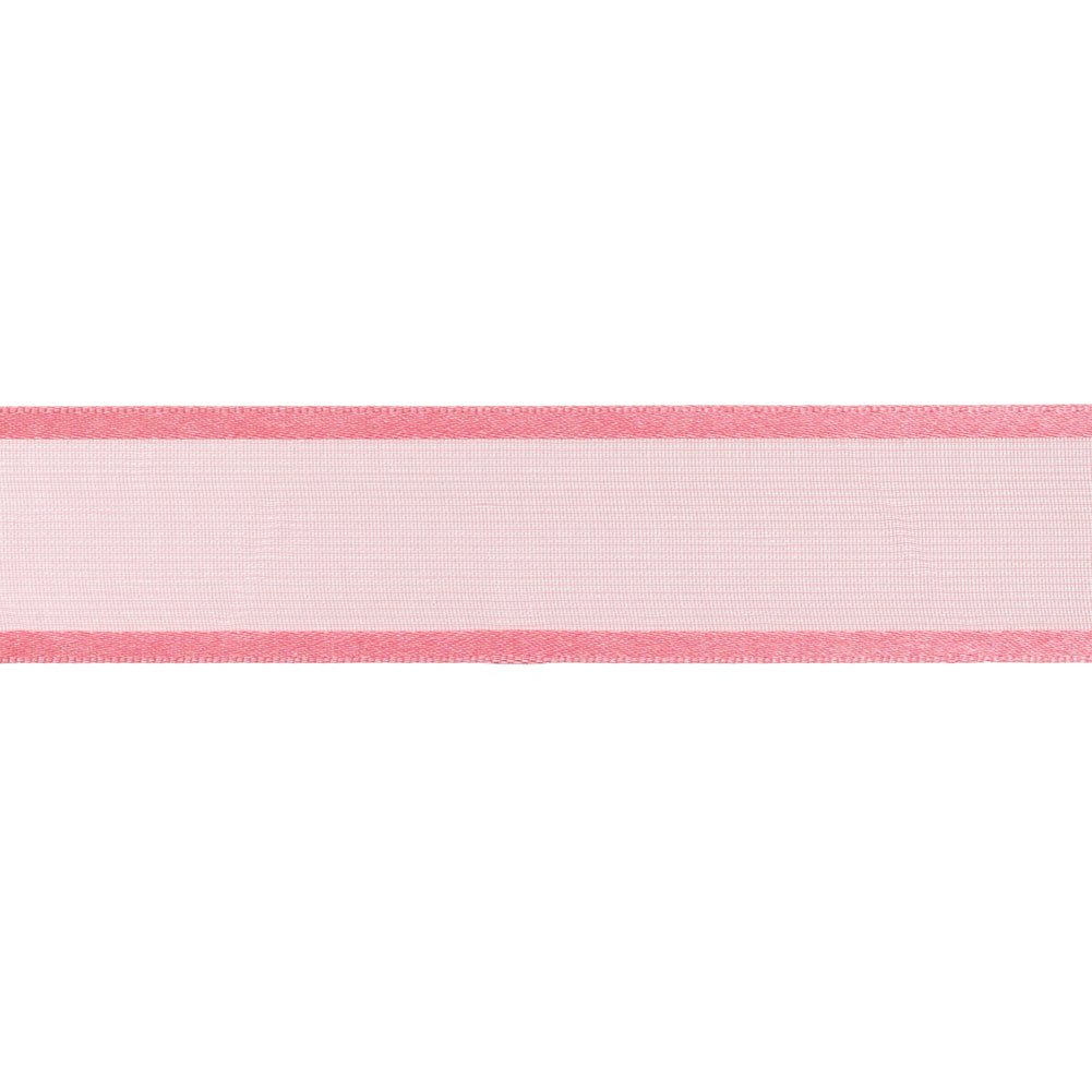 Sheer Ribbon with Double Faced Satin Edges - 1" - Rose - Folded Sheer Ribbon with Double Faced Satin Edges - 1" - Rose - Folded