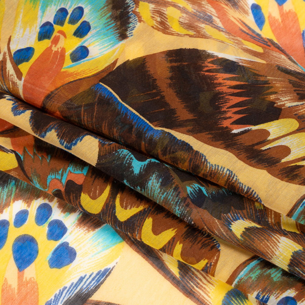 Silk and Cotton Voile - Yellow, Brown and Blue Butterfly Wings Full Silk and Cotton Voile - Yellow, Brown and Blue Butterfly Wings Full