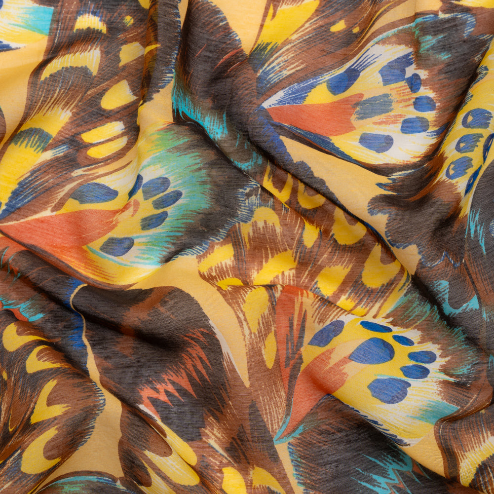 Silk and Cotton Voile - Yellow, Brown and Blue Butterfly Wings Silk and Cotton Voile - Yellow, Brown and Blue Butterfly Wings