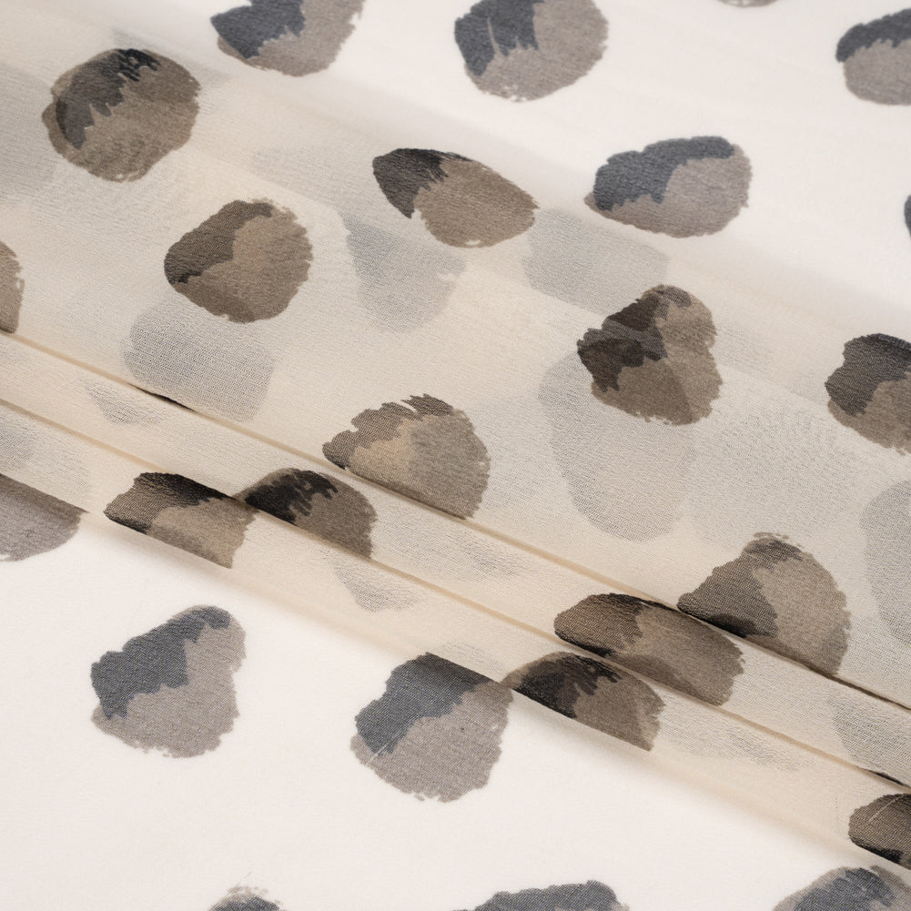 Cream, Black and Gray Brush Spots Silk Chiffon Full Cream, Black and Gray Brush Spots Silk Chiffon Full