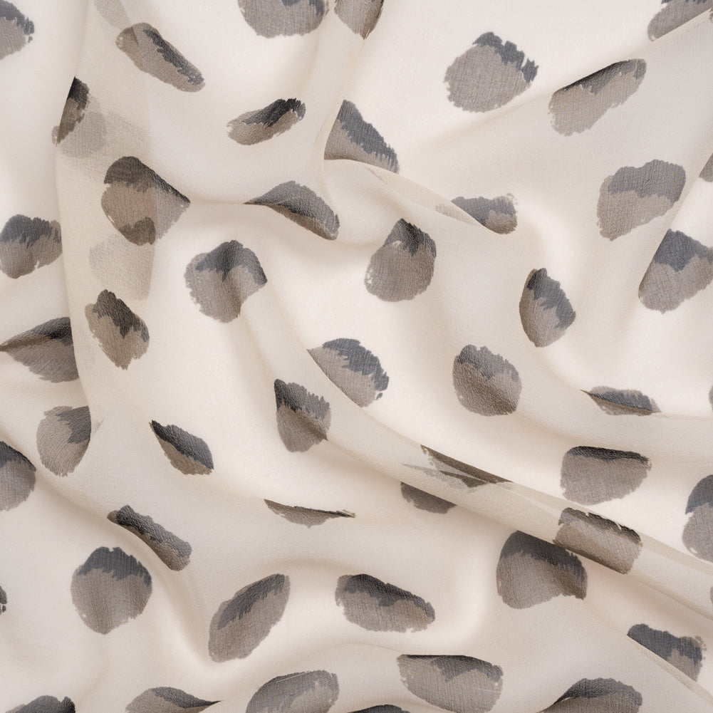Cream, Black and Gray Brush Spots Silk Chiffon Cream, Black and Gray Brush Spots Silk Chiffon
