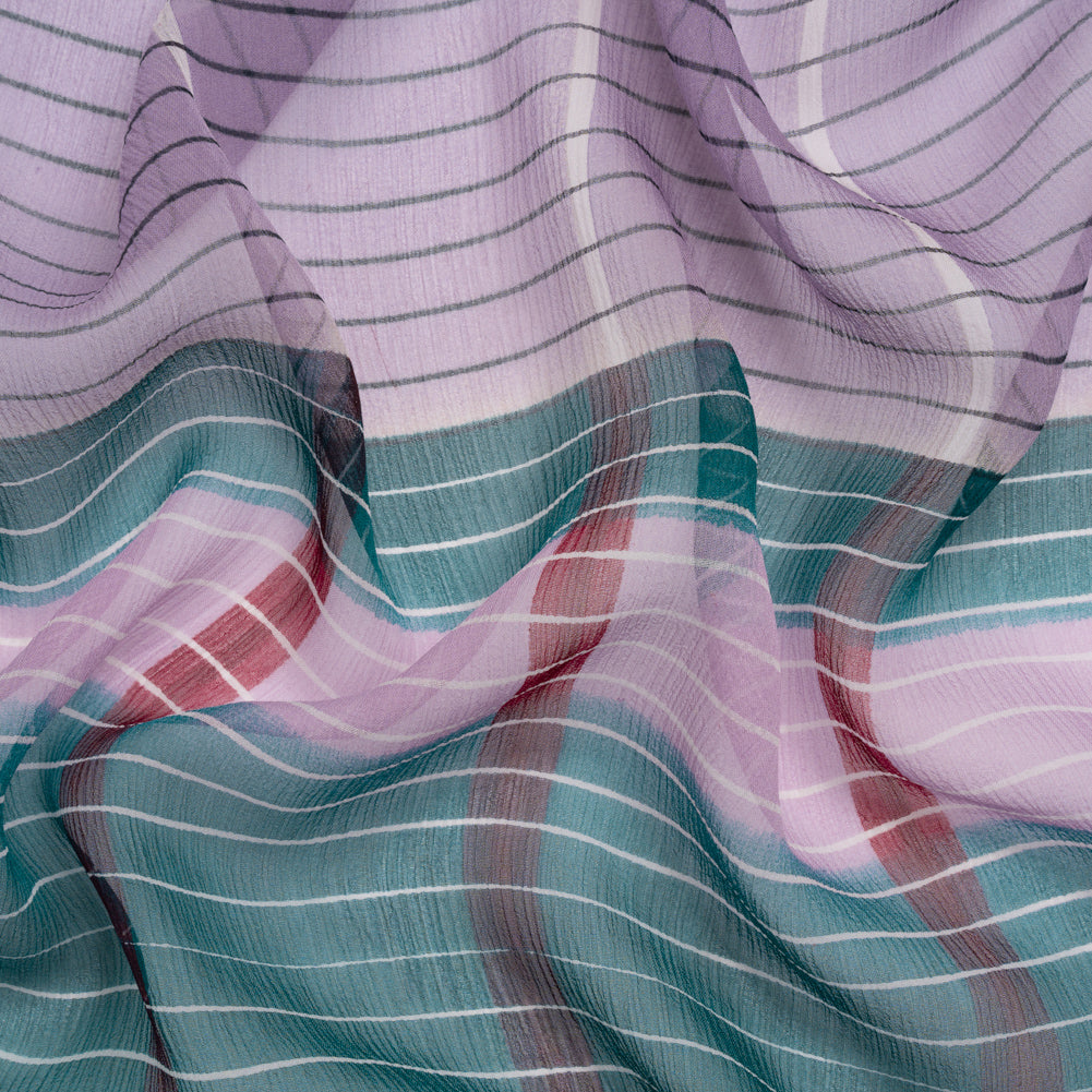 Teal, Lavender and Burgundy Stripes and Rectangles Crinkled Chiffon Panel Teal, Lavender and Burgundy Stripes and Rectangles Crinkled Chiffon Panel