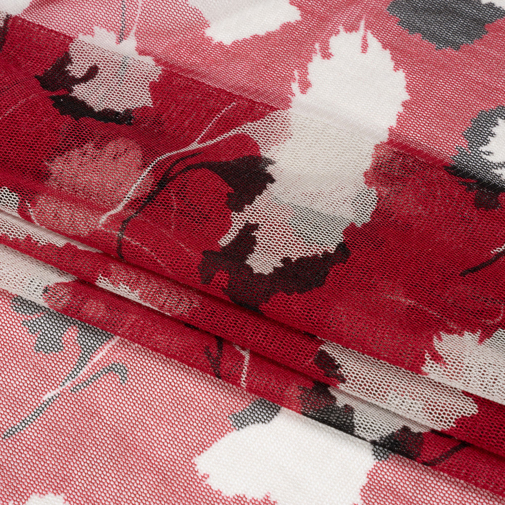 Floral Shadows Silk Tulle - Red, White and Black Full Floral Shadows Silk Tulle - Red, White and Black Full