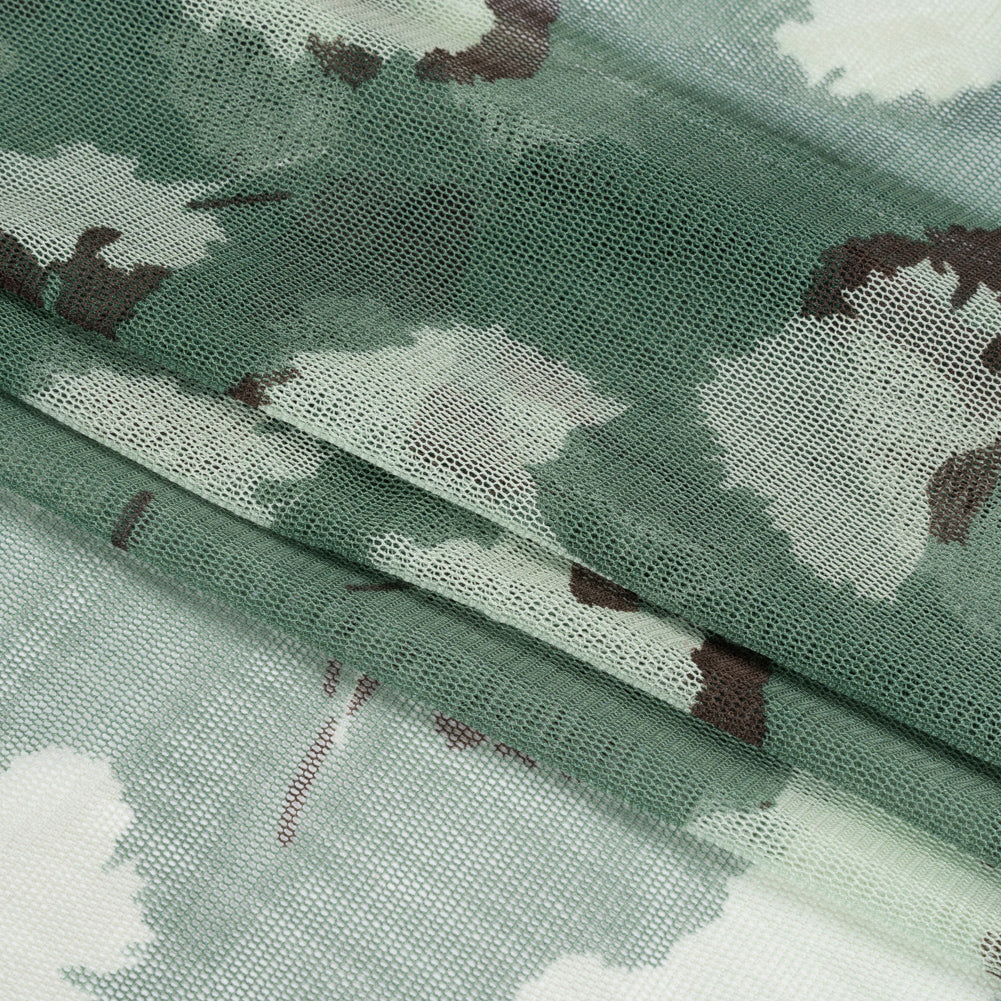 Floral Shadows Silk Tulle - Green, White and Black Full Floral Shadows Silk Tulle - Green, White and Black Full