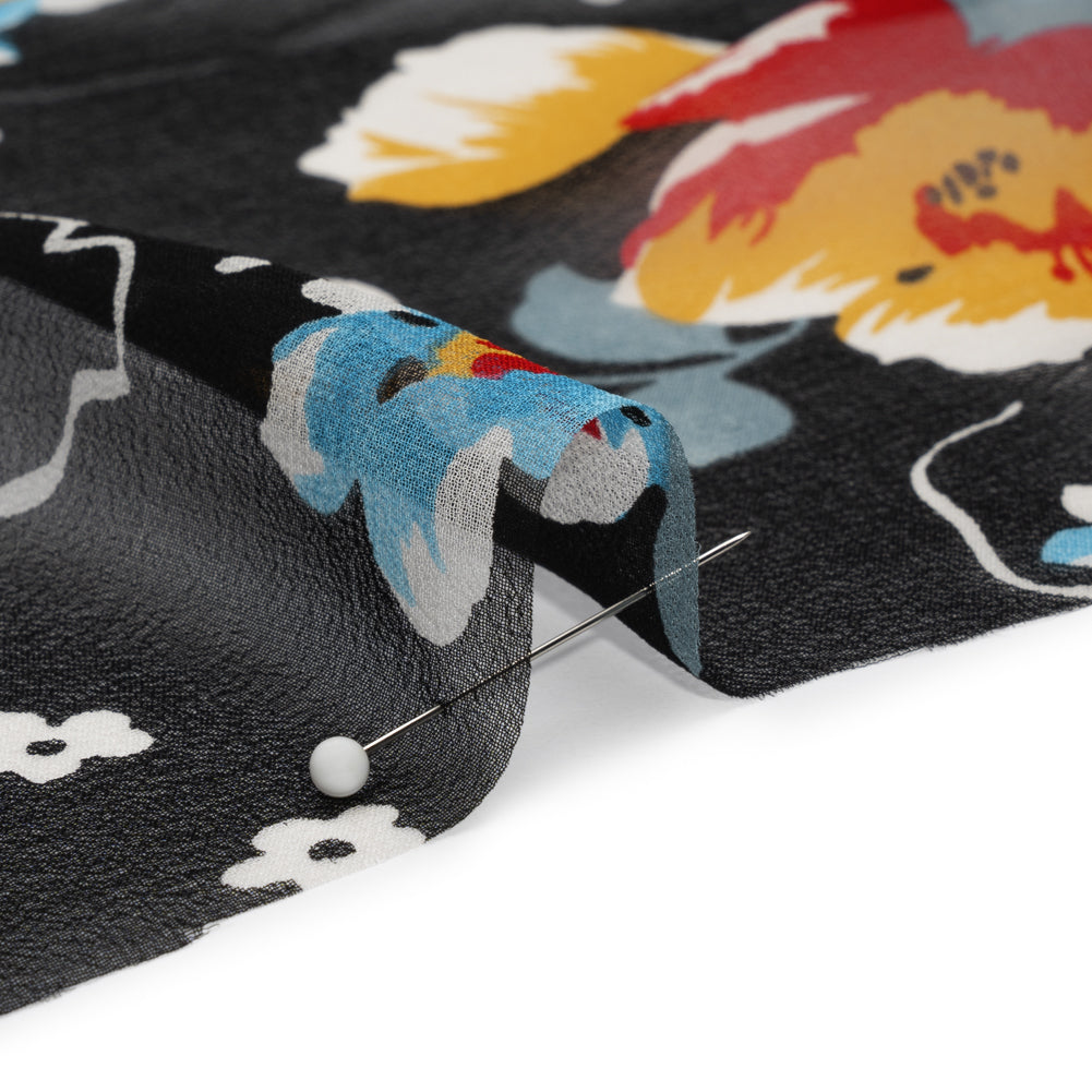 Black, Red and Blue Floral Silk Chiffon Folded Black, Red and Blue Floral Silk Chiffon Folded
