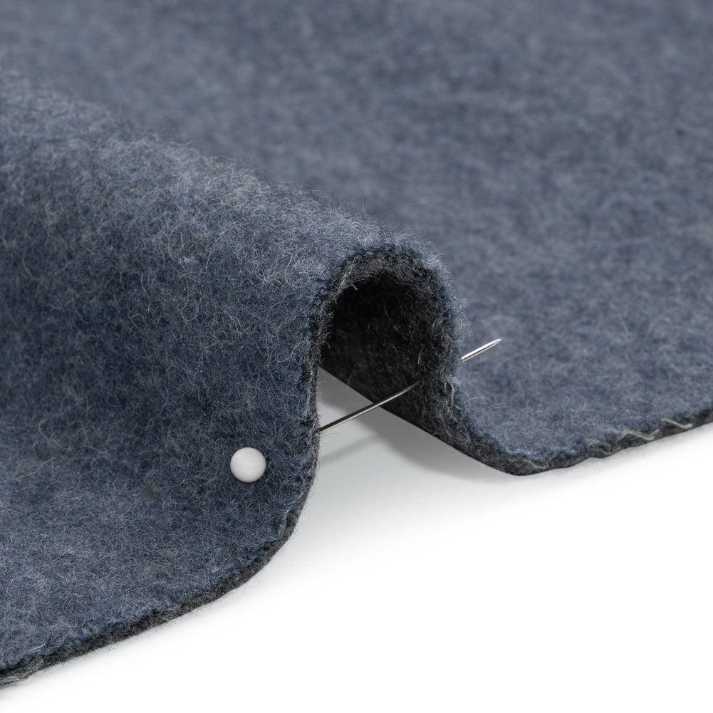 Italian Blue and Gray Brushed Wool and Polyester Double Cloth Coating Detail Italian Blue and Gray Brushed Wool and Polyester Double Cloth Coating Detail