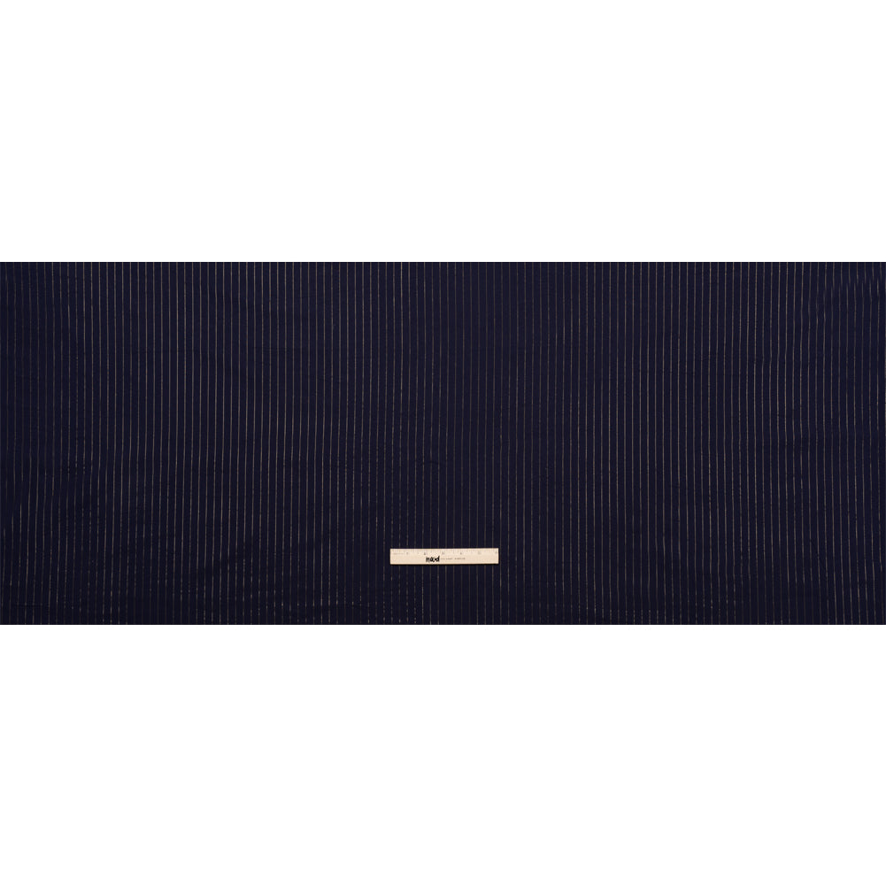 Famous Australian Designer Navy Cotton Voile with Metallic Gold Pinstripes Full Famous Australian Designer Navy Cotton Voile with Metallic Gold Pinstripes Full