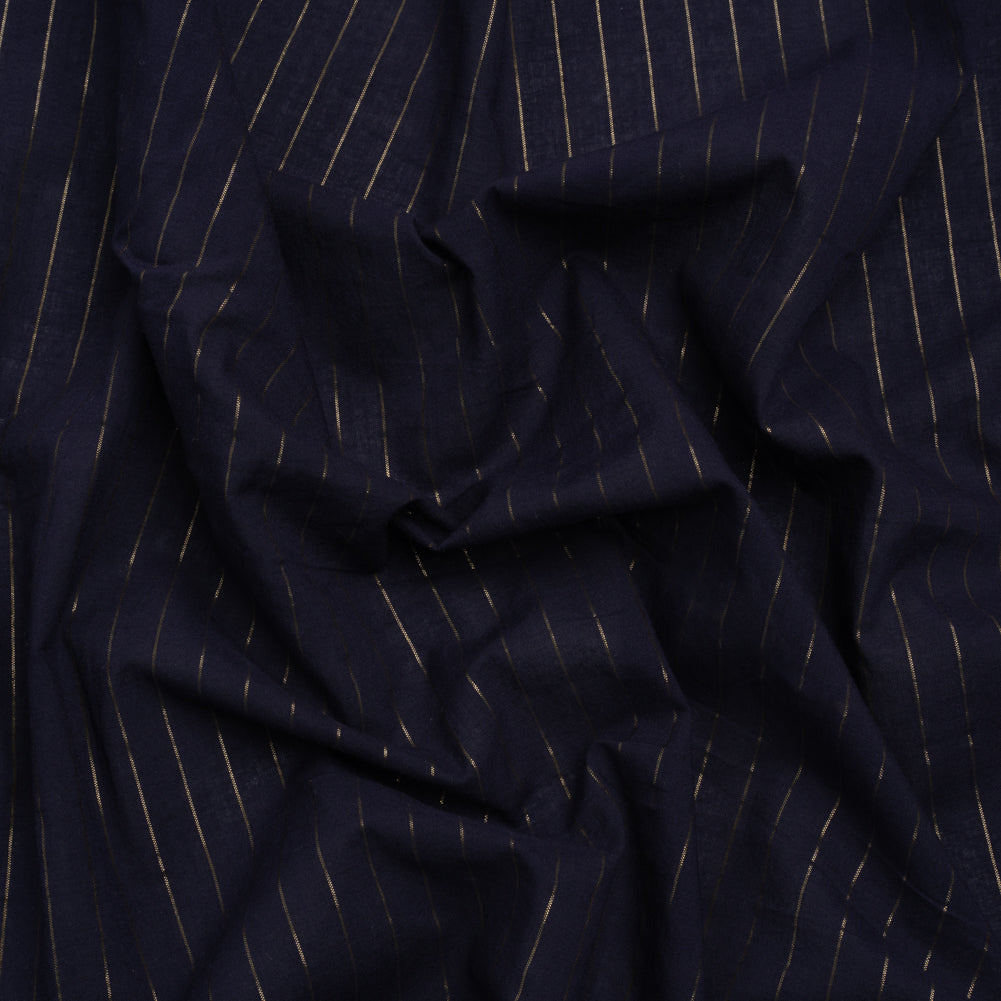 Famous Australian Designer Navy Cotton Voile with Metallic Gold Pinstripes Famous Australian Designer Navy Cotton Voile with Metallic Gold Pinstripes
