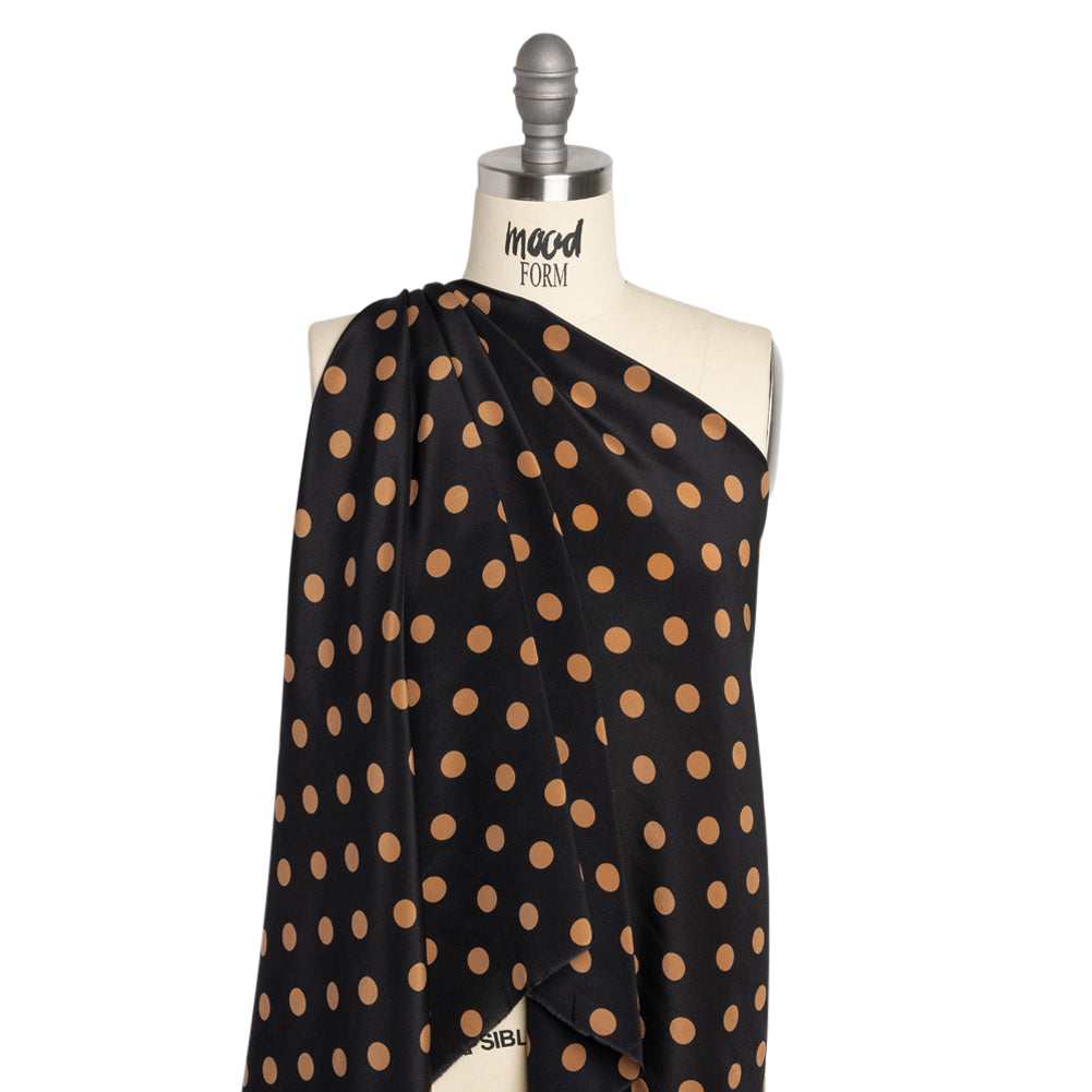 Famous Australian Designer Black and Gold Polka Dot Silk Crepe de Chine Detail Famous Australian Designer Black and Gold Polka Dot Silk Crepe de Chine Detail