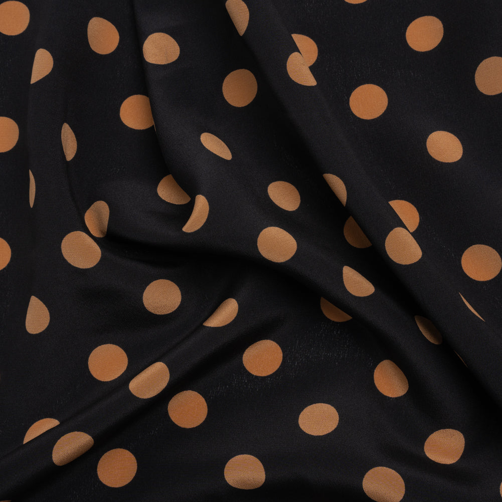Famous Australian Designer Black and Gold Polka Dot Silk Crepe de Chine Famous Australian Designer Black and Gold Polka Dot Silk Crepe de Chine