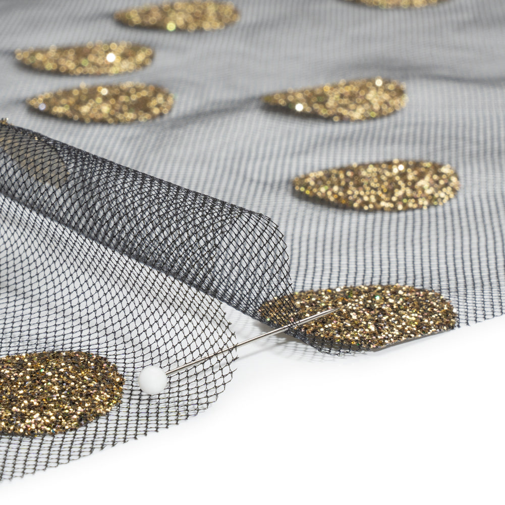 Famous Australian Designer Black and Gold Glitter Polka Dots Tulle Detail Famous Australian Designer Black and Gold Glitter Polka Dots Tulle Detail