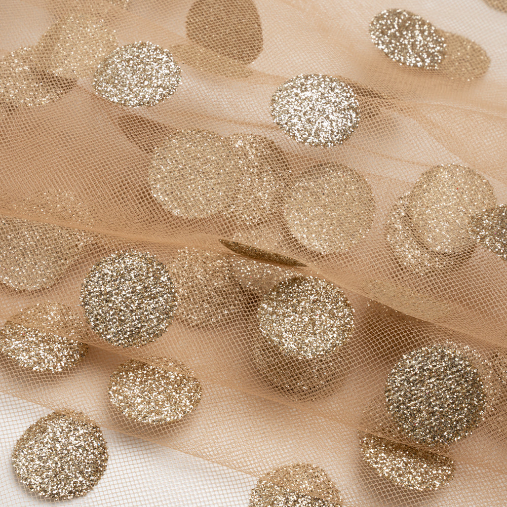 Famous Australian Designer Nude and Gold Glitter Polka Dots Tulle Folded Famous Australian Designer Nude and Gold Glitter Polka Dots Tulle Folded