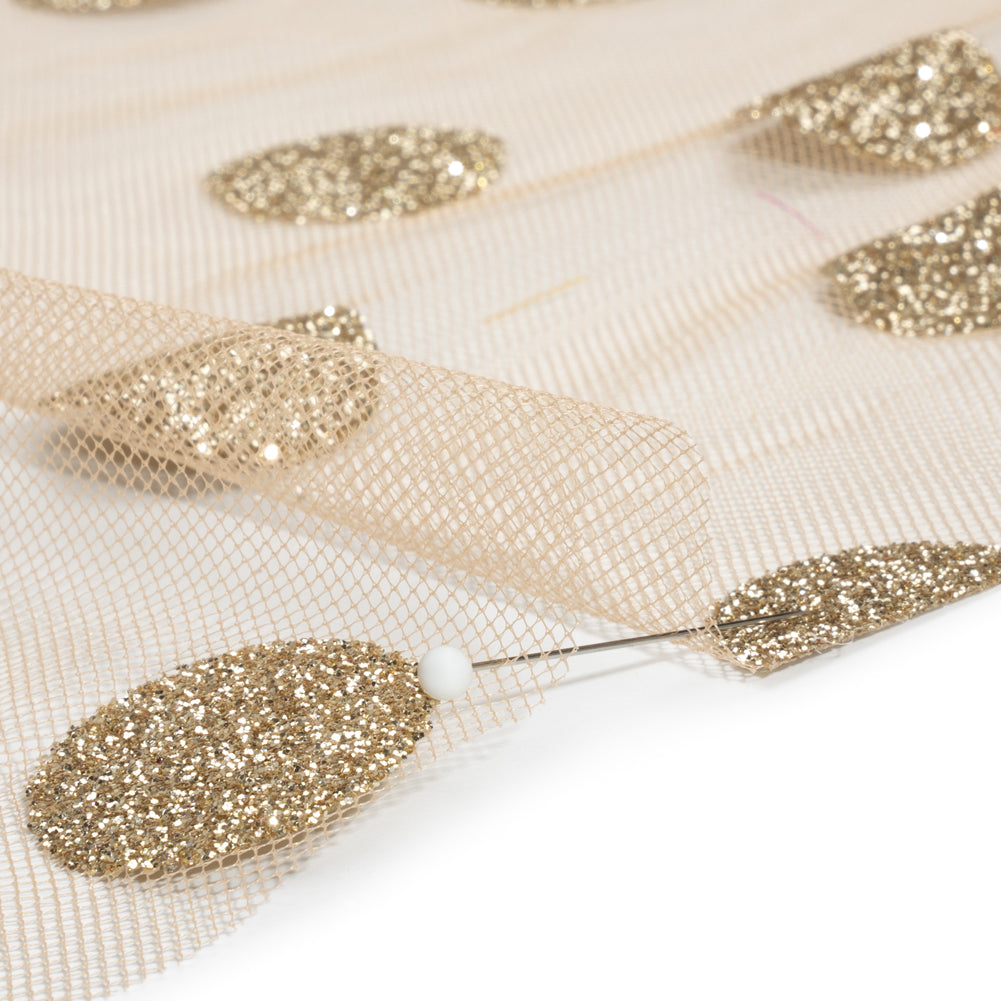Famous Australian Designer Nude and Gold Glitter Polka Dots Tulle Detail Famous Australian Designer Nude and Gold Glitter Polka Dots Tulle Detail