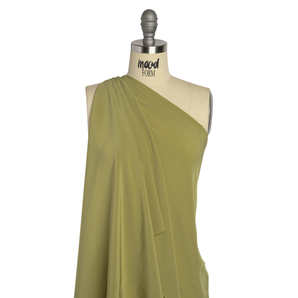 Famous Australian Designer Pea Green Viscose Crepe de Chine Drape Famous Australian Designer Pea Green Viscose Crepe de Chine Drape