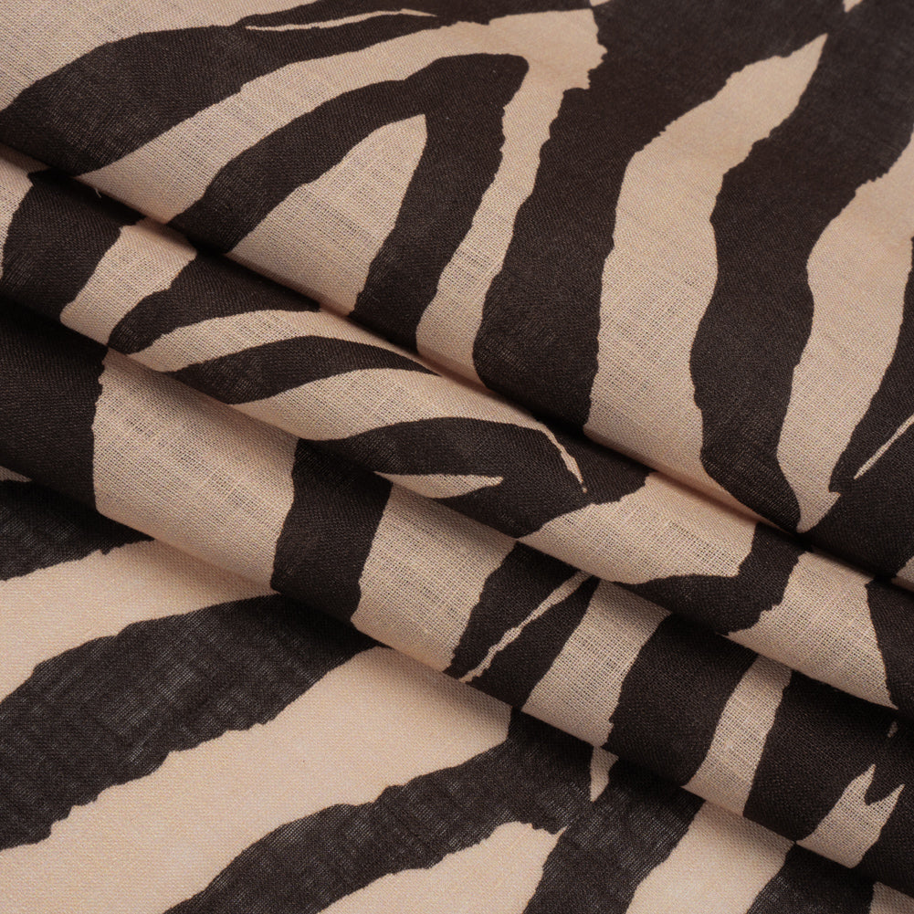 Famous Australian Designer Beige and Brown Zebra Stripes Lightweight Linen Woven Folded Famous Australian Designer Beige and Brown Zebra Stripes Lightweight Linen Woven Folded