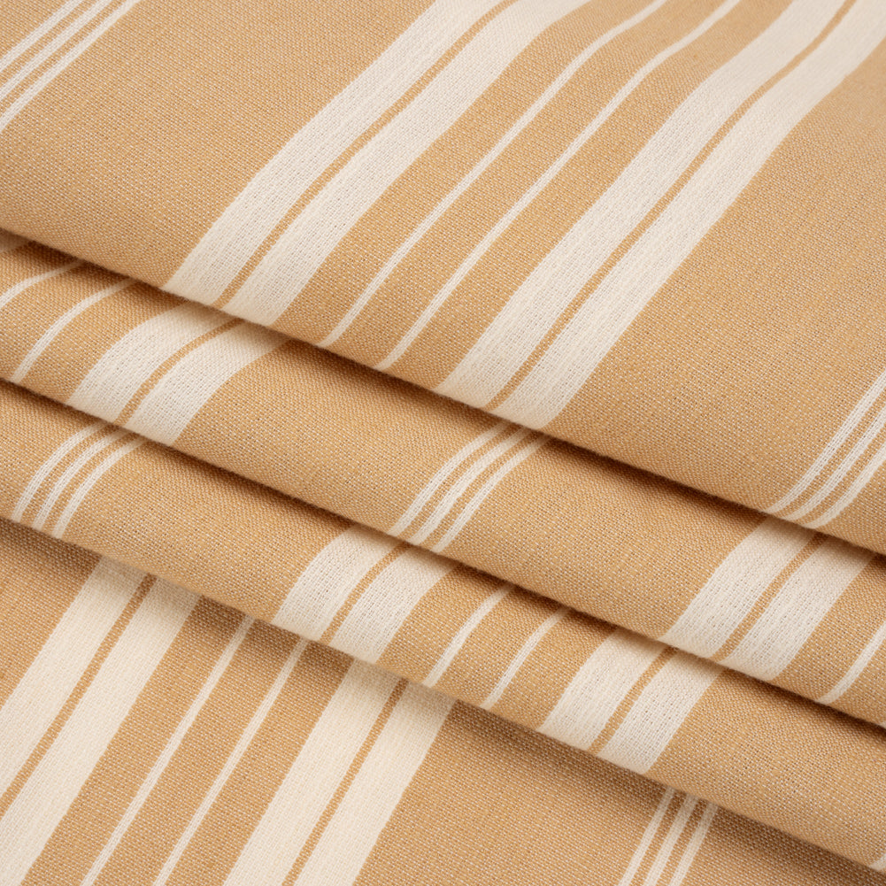 Famous Australian Designer Beige and Cream Ticking Stripes Soft Cotton and Linen Woven Folded Famous Australian Designer Beige and Cream Ticking Stripes Soft Cotton and Linen Woven Folded