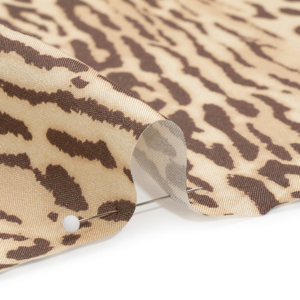 Famous Australian Designer Beige and Brown Animal Spots Silk Woven Folded Famous Australian Designer Beige and Brown Animal Spots Silk Woven Folded