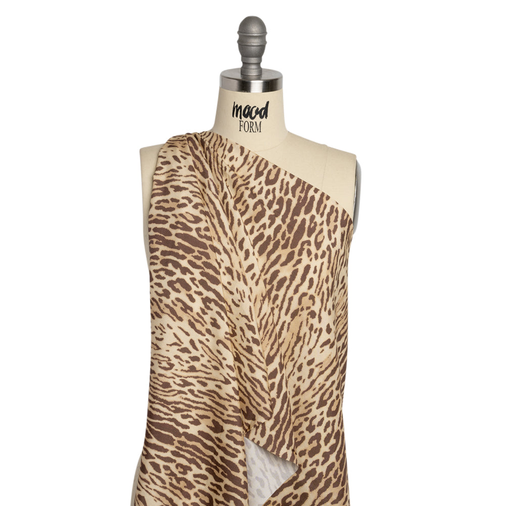 Famous Australian Designer Beige and Brown Animal Spots Silk Woven Detail Famous Australian Designer Beige and Brown Animal Spots Silk Woven Detail