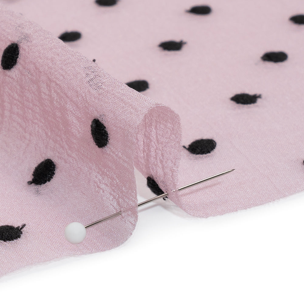 Famous Australian Designer Lilac and Black Embroidered Polka Dots Crinkled Silk Georgette Detail Famous Australian Designer Lilac and Black Embroidered Polka Dots Crinkled Silk Georgette Detail