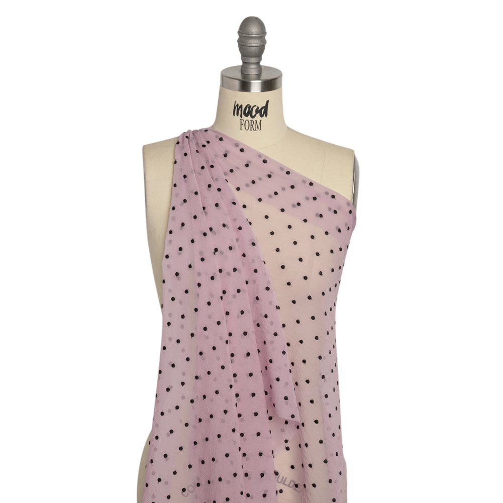 Famous Australian Designer Lilac and Black Embroidered Polka Dots Crinkled Silk Georgette Drape Famous Australian Designer Lilac and Black Embroidered Polka Dots Crinkled Silk Georgette Drape