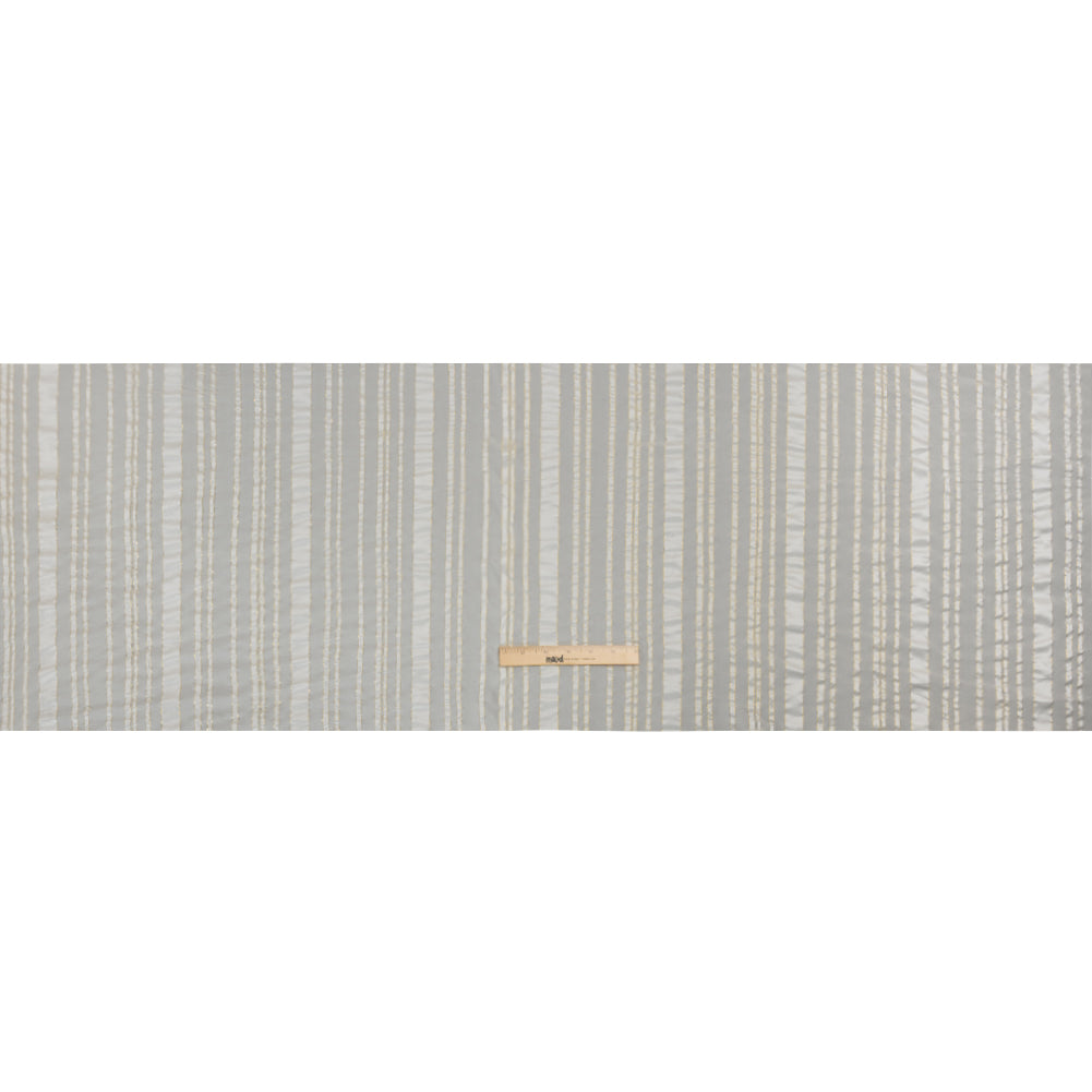 Famous Australian Designer White and Metallic Gold Satin Burnout Stripes Silk Woven Full Famous Australian Designer White and Metallic Gold Satin Burnout Stripes Silk Woven Full