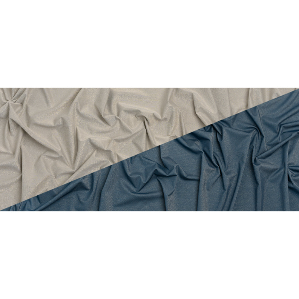 Famous Australian Designer Gray, French Blue and Metallic Gold Double Face Stretch Polyester Tricot Full Famous Australian Designer Gray, French Blue and Metallic Gold Double Face Stretch Polyester Tricot Full
