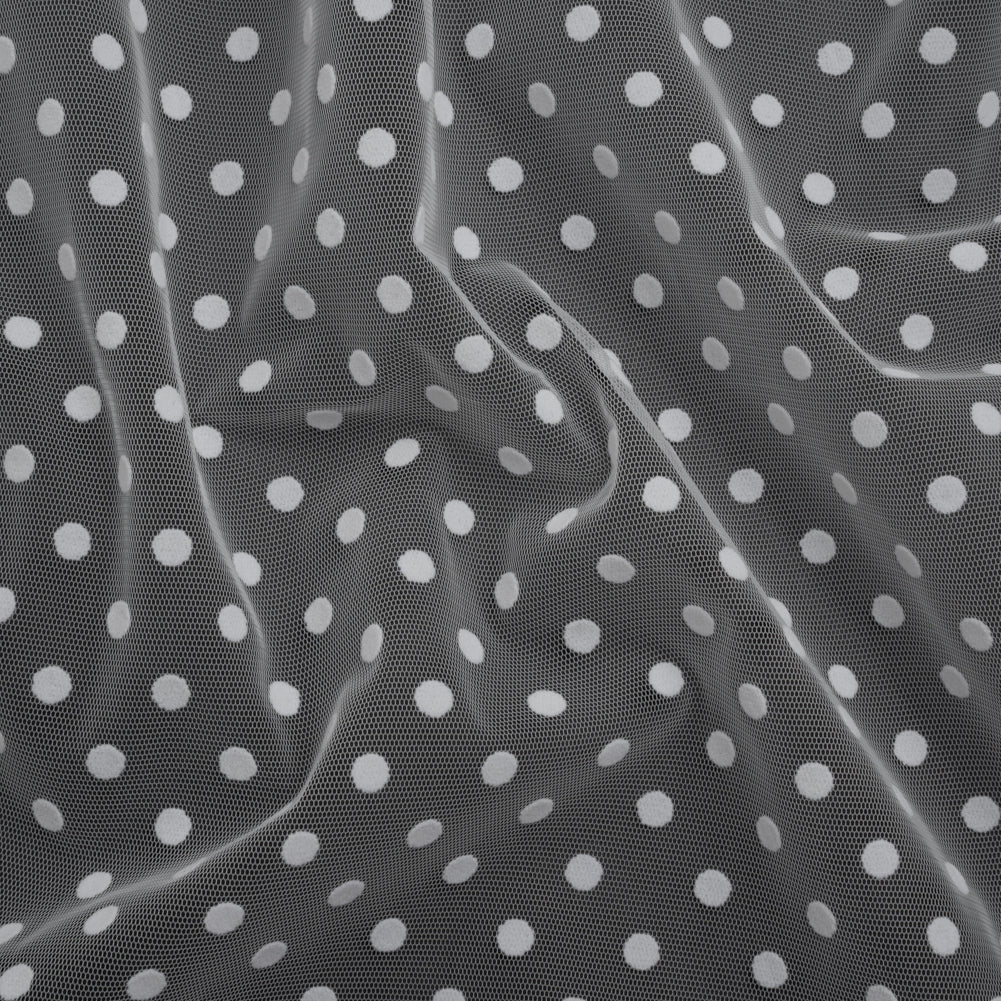 Famous Australian Designer White Big Flocked Polka Dots Polyester Tulle Famous Australian Designer White Big Flocked Polka Dots Polyester Tulle