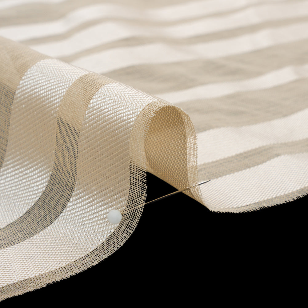 Famous Australian Designer Beige Striped Polyester Burnout Woven Detail Famous Australian Designer Beige Striped Polyester Burnout Woven Detail