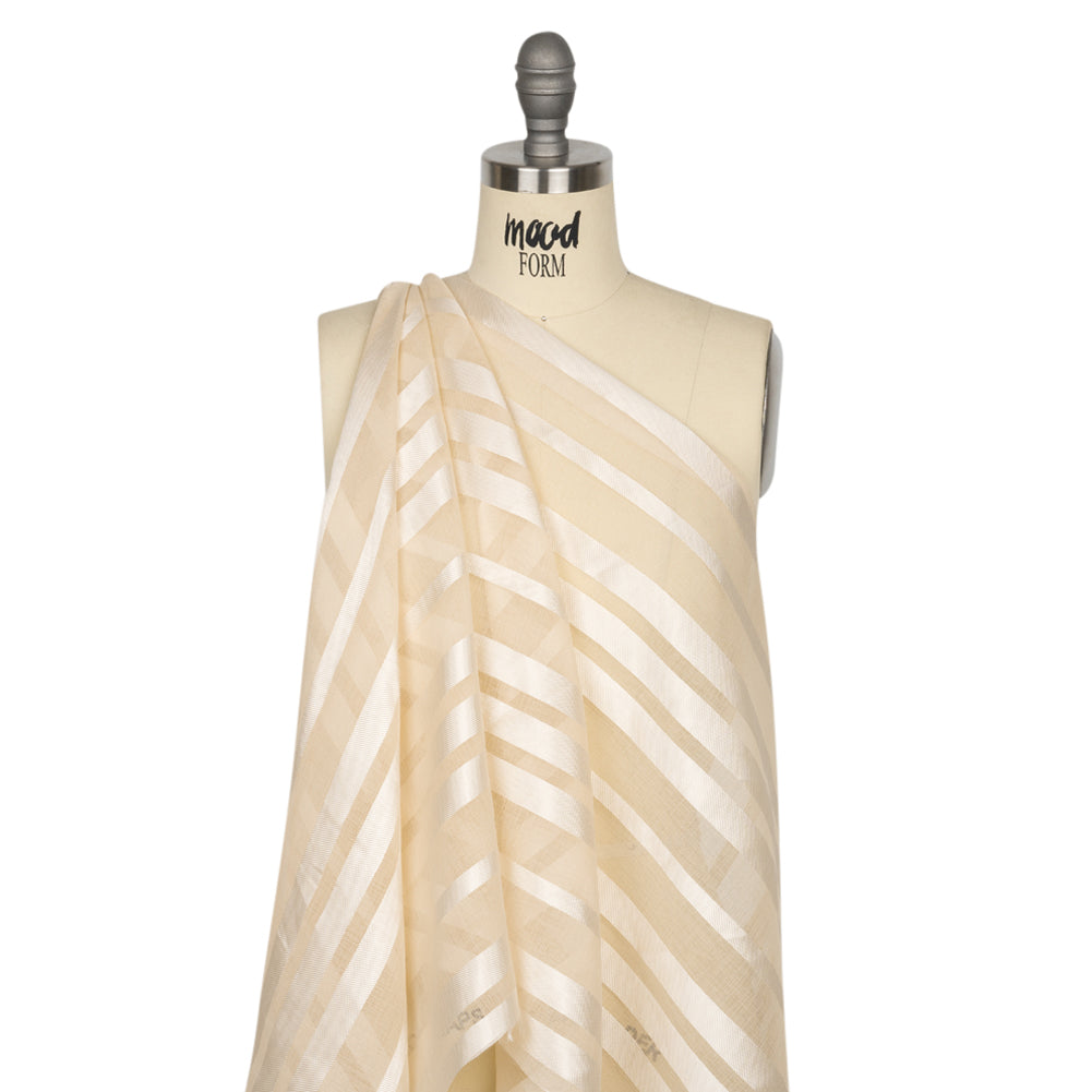 Famous Australian Designer Beige Striped Polyester Burnout Woven Drape Famous Australian Designer Beige Striped Polyester Burnout Woven Drape