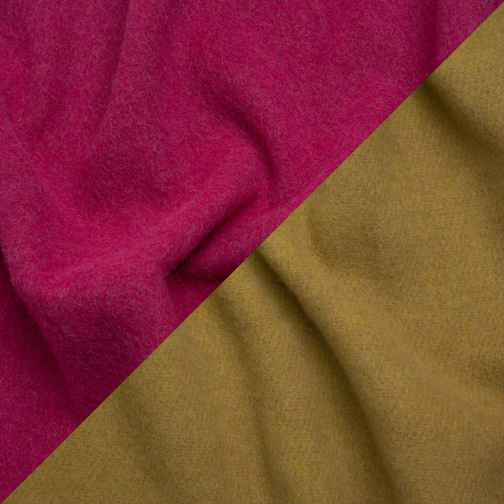 Italian Camel and Fuchsia Brushed Wool and Polyester Double Cloth Coating Italian Camel and Fuchsia Brushed Wool and Polyester Double Cloth Coating