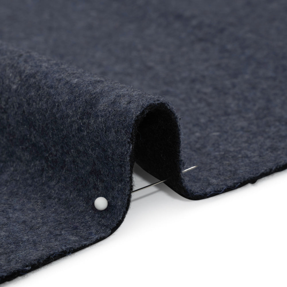 Italian Black and Navy Brushed Wool and Polyester Double Cloth Coating Detail Italian Black and Navy Brushed Wool and Polyester Double Cloth Coating Detail