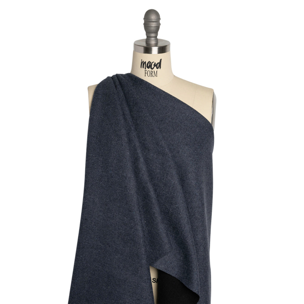 Italian Black and Navy Brushed Wool and Polyester Double Cloth Coating Drape Italian Black and Navy Brushed Wool and Polyester Double Cloth Coating Drape