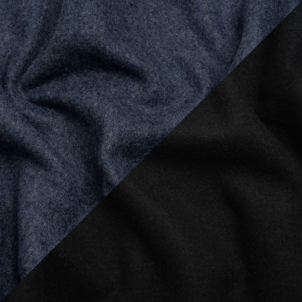Italian Black and Navy Brushed Wool and Polyester Double Cloth Coating Italian Black and Navy Brushed Wool and Polyester Double Cloth Coating