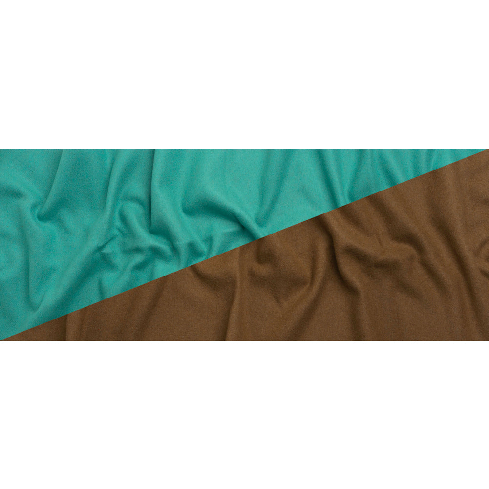 Italian Camel and Aqua Brushed Wool and Polyester Double Cloth Coating Full Italian Camel and Aqua Brushed Wool and Polyester Double Cloth Coating Full