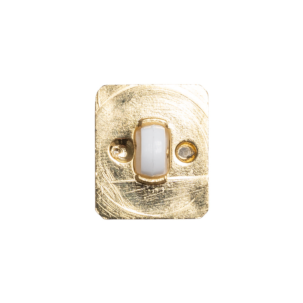 Rectangular Plastic Shank Back Button - White and Metallic Gold Faceted - 30L/19mm Detail Rectangular Plastic Shank Back Button - White and Metallic Gold Faceted - 30L/19mm Detail
