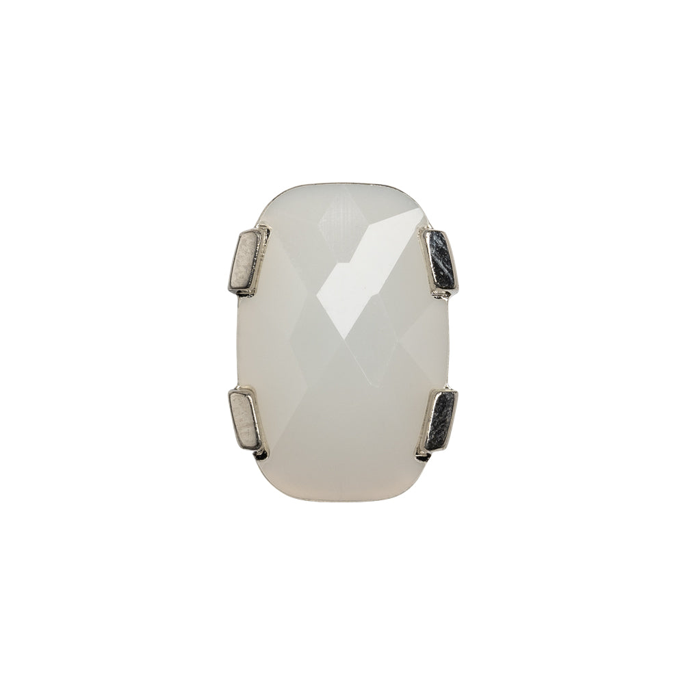 Plastic Shank Back Button - Semi-Translucent White and Metallic Silver Faceted Rounded Rectangle - 32L/20mm Plastic Shank Back Button - Semi-Translucent White and Metallic Silver Faceted Rounded Rectangle - 32L/20mm