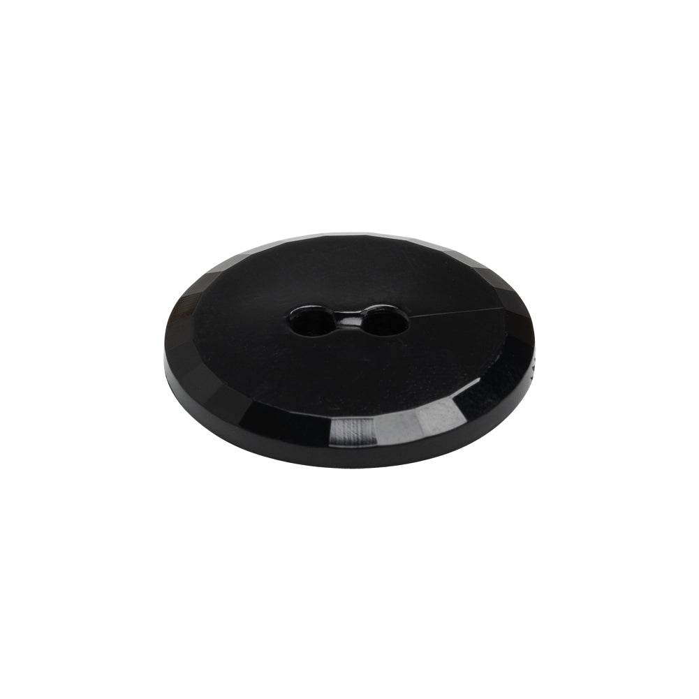 Flat Plastic 2-Hole Button - Black Faceted Rim - 36L/23mm - Folded Flat Plastic 2-Hole Button - Black Faceted Rim - 36L/23mm - Folded
