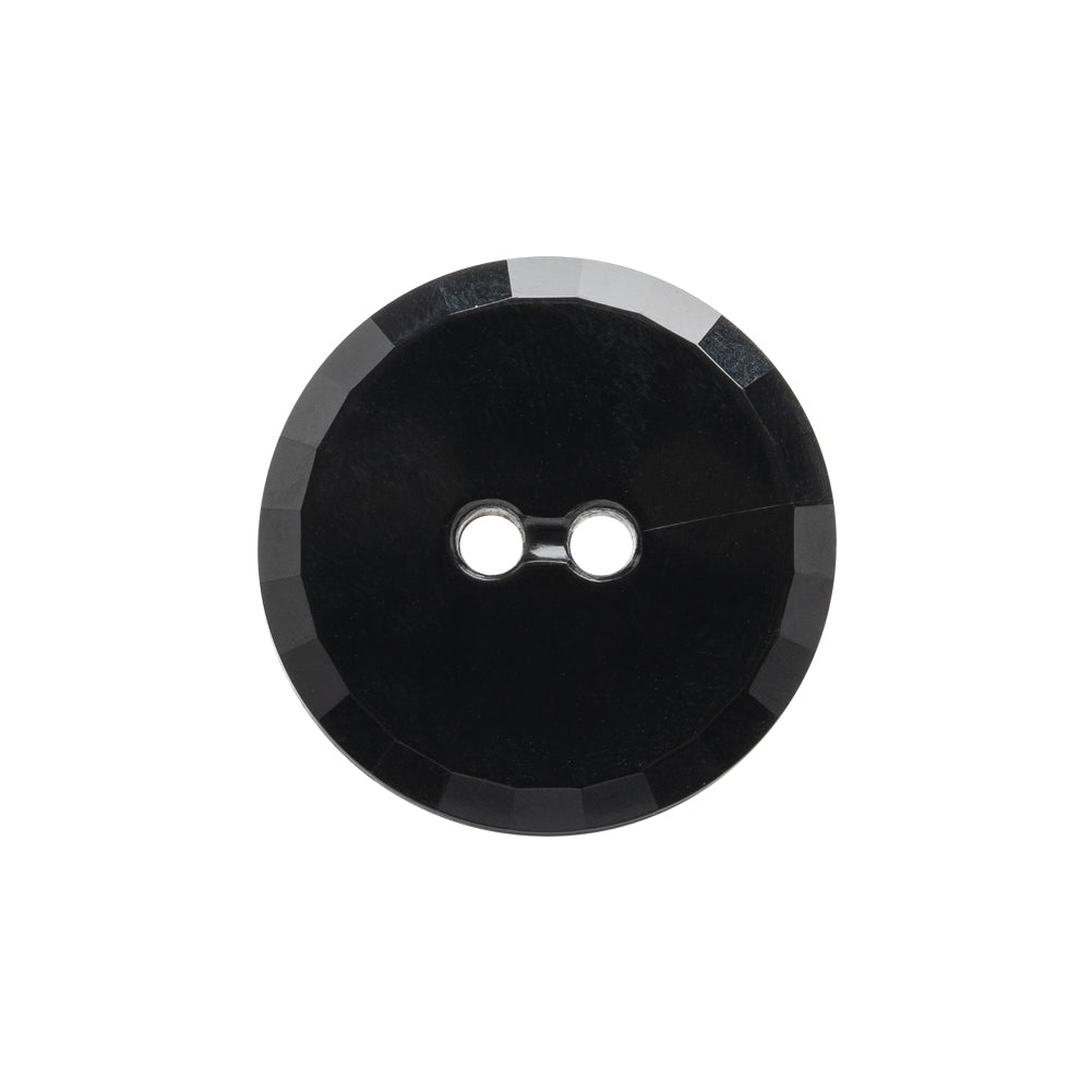 Flat Plastic 2-Hole Button - Black Faceted Rim - 36L/23mm Flat Plastic 2-Hole Button - Black Faceted Rim - 36L/23mm