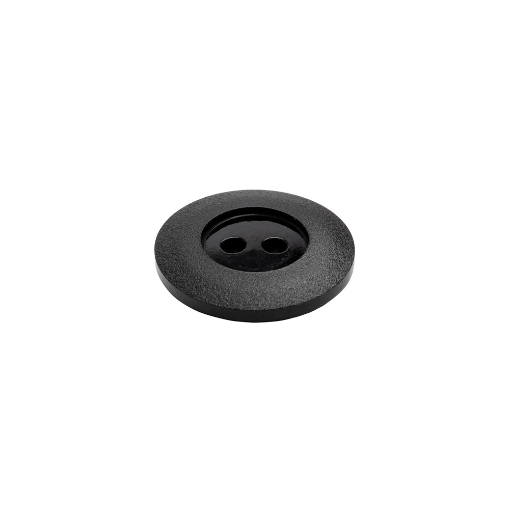 Plastic 2-Hole Button - Black Wide Matte Rim - 24L/15mm - Folded Plastic 2-Hole Button - Black Wide Matte Rim - 24L/15mm - Folded