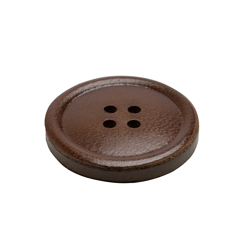 Leather 4-Hole Button - 40L/25.5mm - Dark Brown - Folded Leather 4-Hole Button - 40L/25.5mm - Dark Brown - Folded