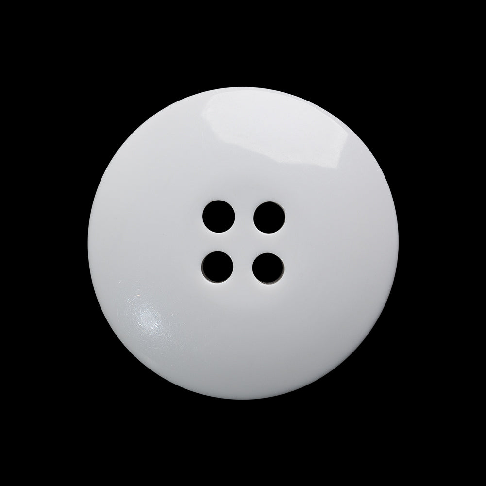 Plastic 4-Hole Button - 40L/25.5mm - White Rolled Rim Low Convex - Detail Plastic 4-Hole Button - 40L/25.5mm - White Rolled Rim Low Convex - Detail