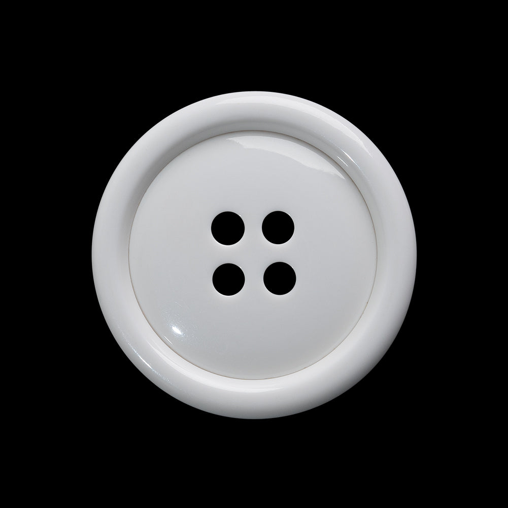 Plastic 4-Hole Button - 40L/25.5mm - White Rolled Rim Low Convex Plastic 4-Hole Button - 40L/25.5mm - White Rolled Rim Low Convex