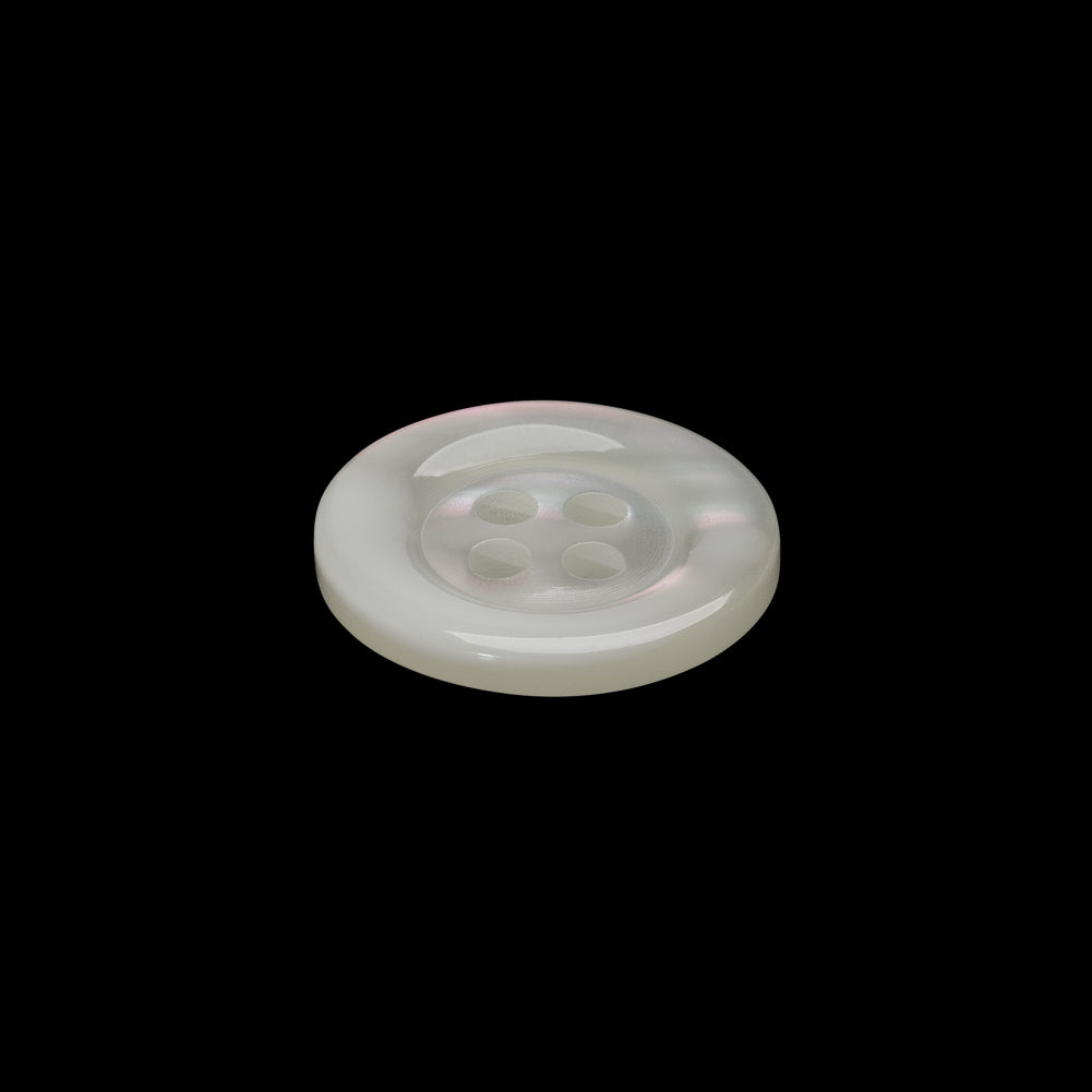 Plastic 4-Hole Button - 28L/18mm - Iridescent Ivory Rolled Rim - Folded Plastic 4-Hole Button - 28L/18mm - Iridescent Ivory Rolled Rim - Folded