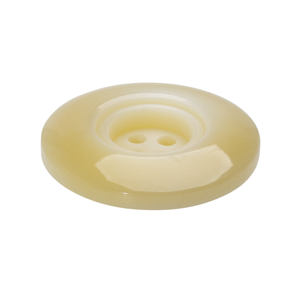 Plastic 4-Hole Button - 44L/28mm - Creamy Beige Tire Rim with Stairstep Center - Folded Plastic 4-Hole Button - 44L/28mm - Creamy Beige Tire Rim with Stairstep Center - Folded
