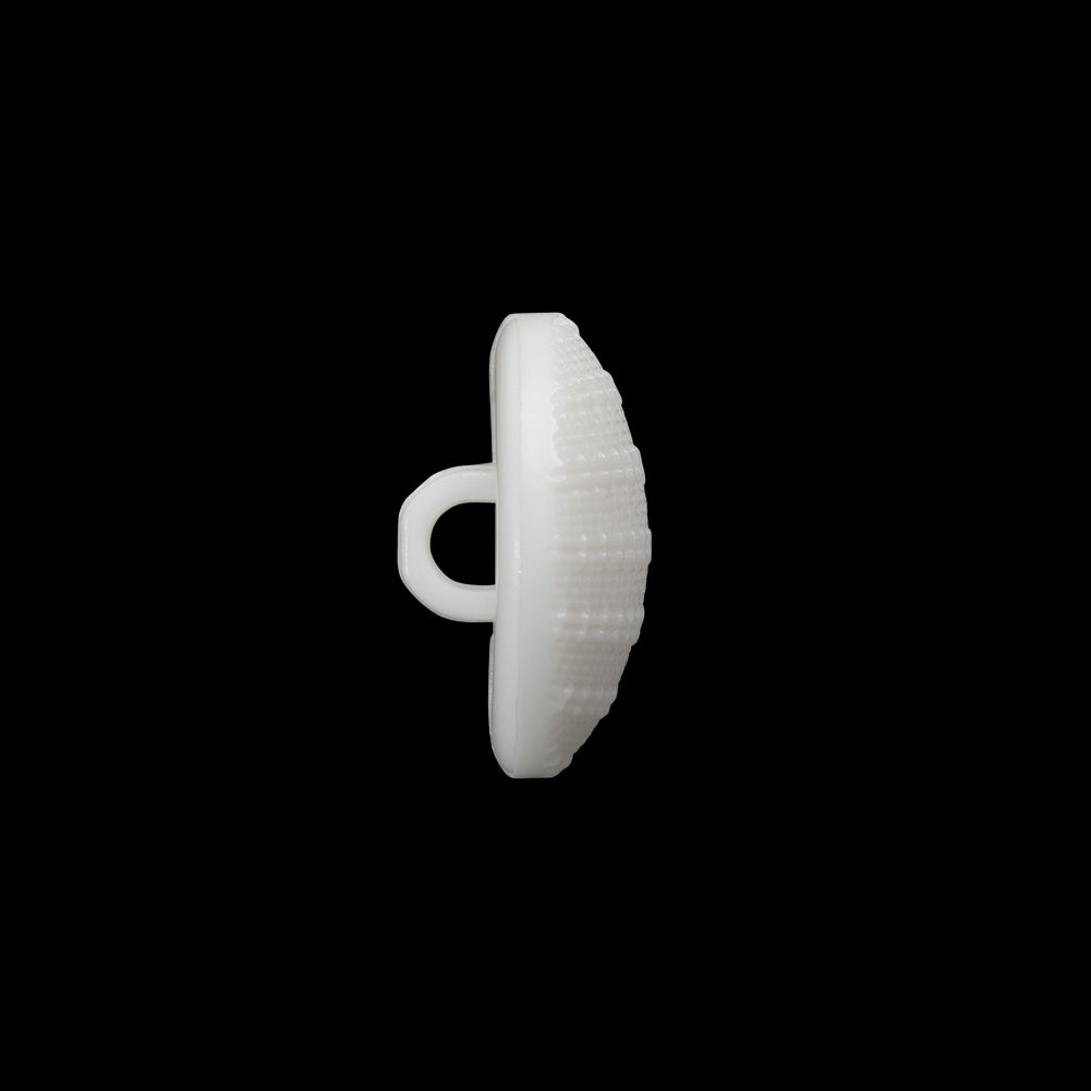 Plastic Shank Back Button - 28L/18mm - White Woven Textured Half Dome - Folded Plastic Shank Back Button - 28L/18mm - White Woven Textured Half Dome - Folded