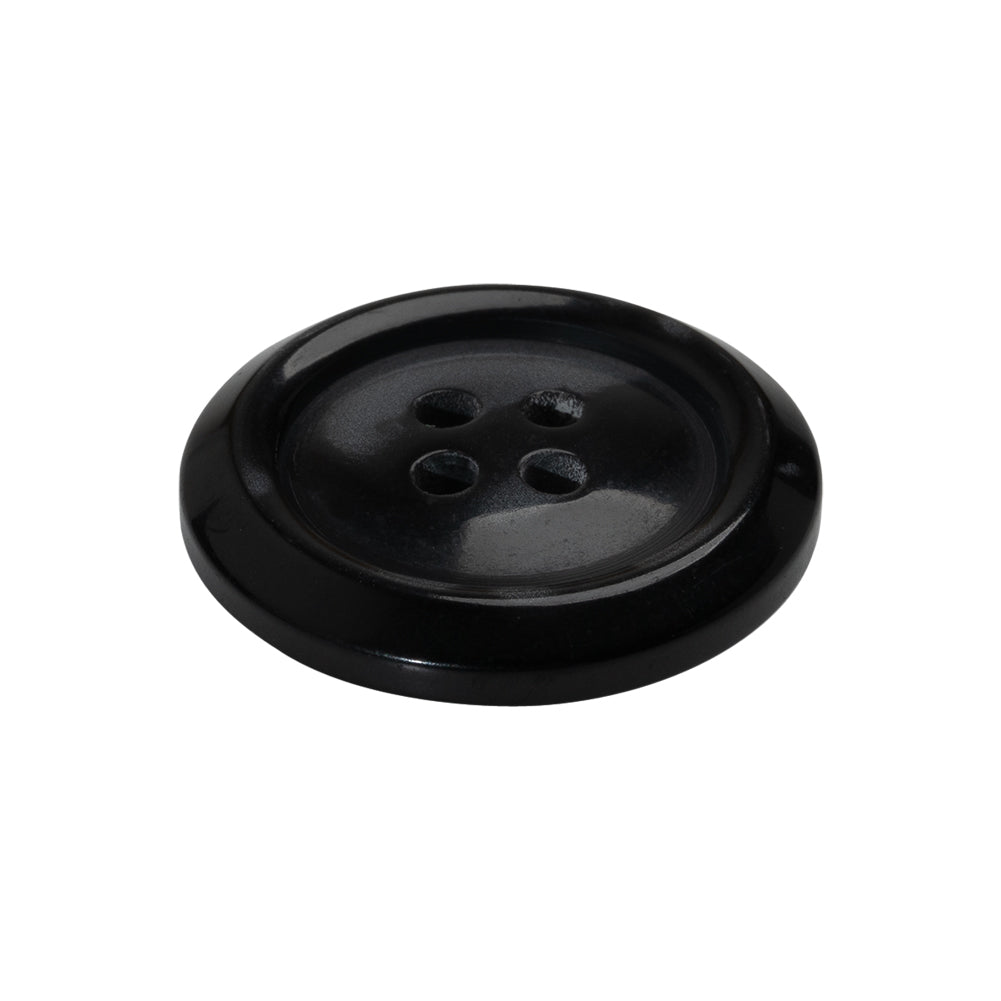 Plastic 4-Hole Button Made in Italy - 40L/25.5mm - Pearlescent Black Rolled Rim with Low Convex Center - Folded Plastic 4-Hole Button Made in Italy - 40L/25.5mm - Pearlescent Black Rolled Rim with Low Convex Center - Folded