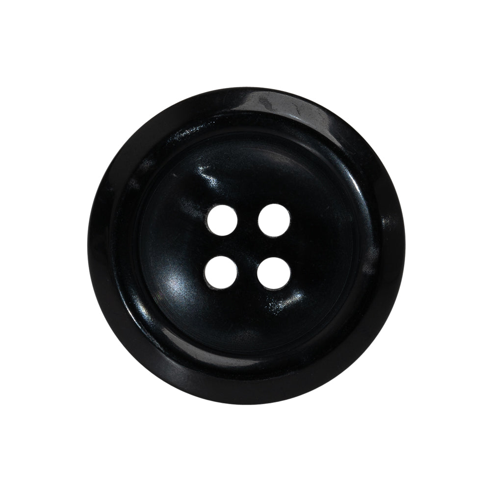 Plastic 4-Hole Button Made in Italy - 40L/25.5mm - Pearlescent Black Rolled Rim with Low Convex Center Plastic 4-Hole Button Made in Italy - 40L/25.5mm - Pearlescent Black Rolled Rim with Low Convex Center